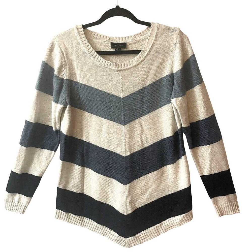 Women's Sweater Size L Long Sleeve AB Studio Chevron Striped Knit Light weight